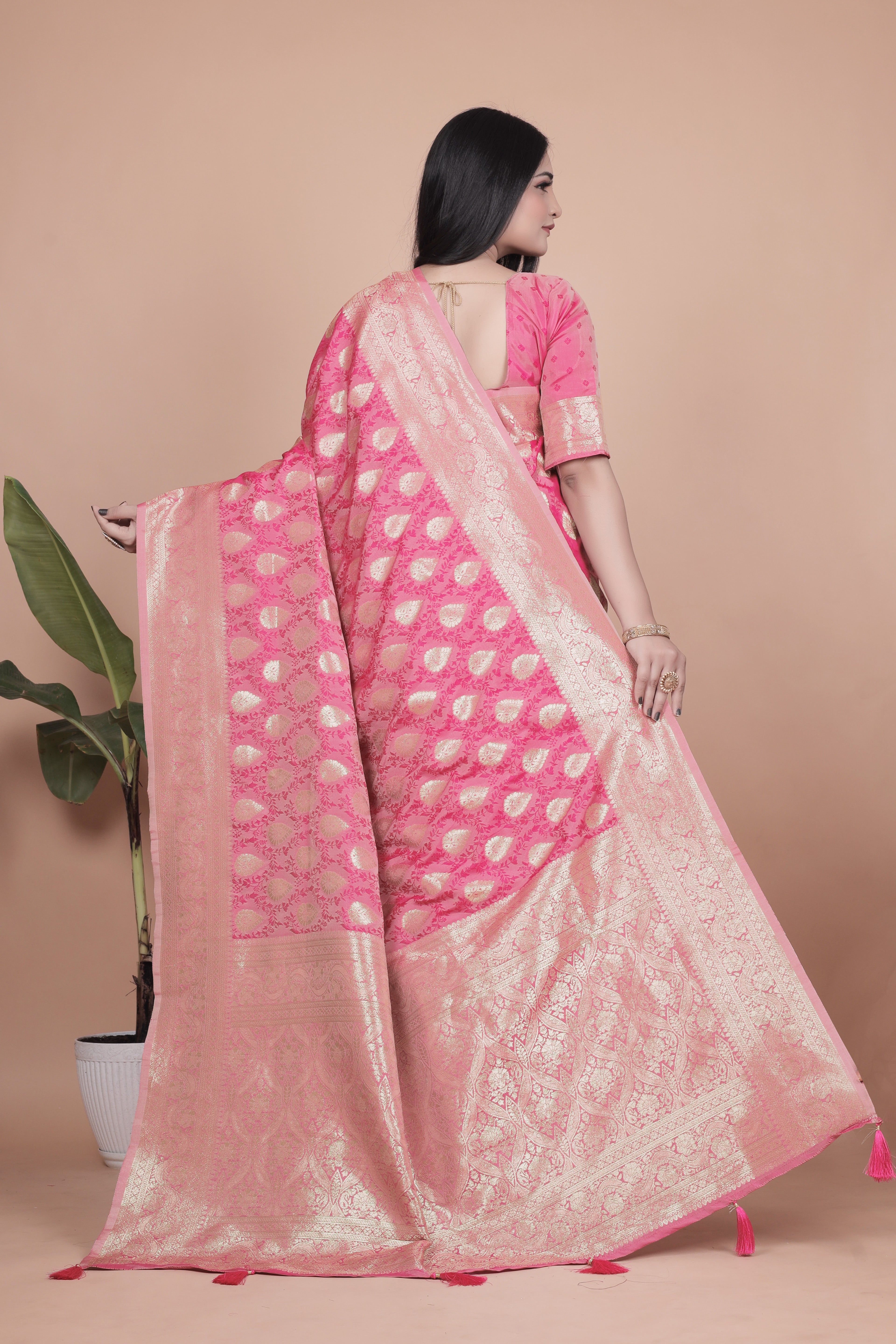 Banarasi Silk Saree with Golden Zari Weaving with 4 color option